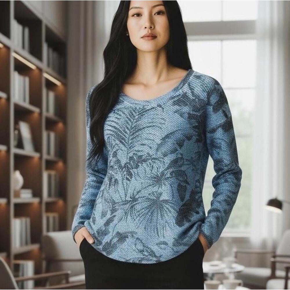 Soft Surroundings Womens Sweater Old Money Coastal - Blue Black Floral Size XS
